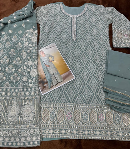 Anaita Sky Blue Georgette Stitched Suit With Embroidery & Sequence Work