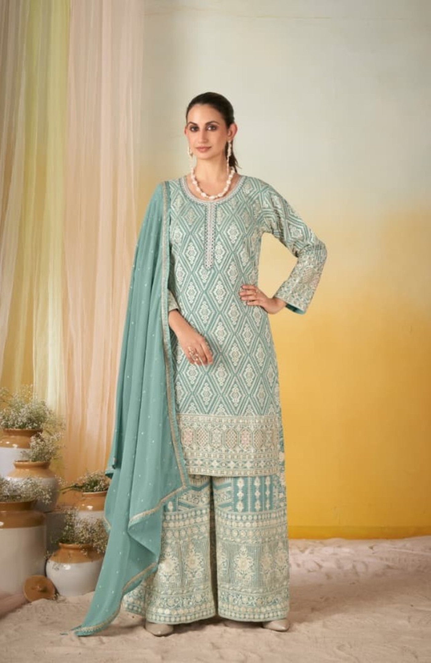 Anaita Sky Blue Georgette Stitched Suit With Embroidery & Sequence Work