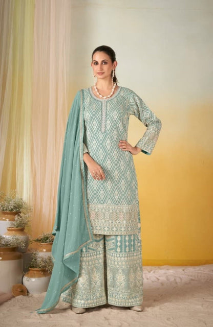 Anaita Sky Blue Georgette Stitched Suit With Embroidery & Sequence Work