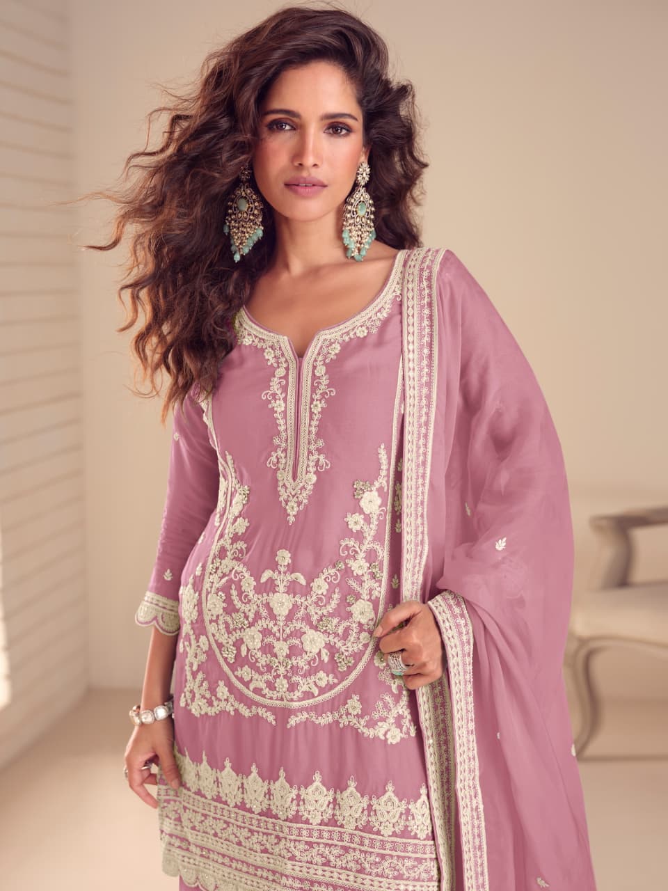 Anaita Purple Chinon Stitched Suit with Embroidery & Sequence Work