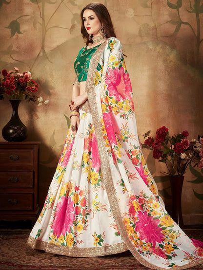 Tulsi Art Cream Floral Digital Printed Organza Bridal Lehenga Choli
