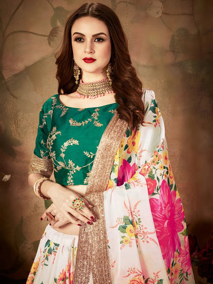 Tulsi Art Cream Floral Digital Printed Organza Bridal Lehenga Choli