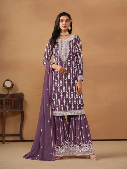 Anaita Purple Embroidered Faux Georgette Salwar Suit
