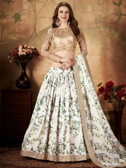 Tulsi Art White Floral Digital Printed Organza Wedding Wear Lehenga Choli
