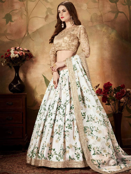 Tulsi Art White Floral Digital Printed Organza Wedding Wear Lehenga Choli