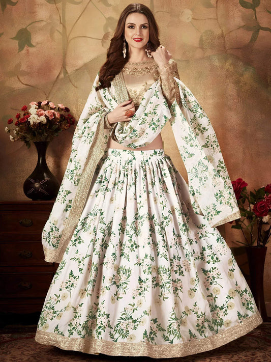 Tulsi Art White Floral Digital Printed Organza Wedding Wear Lehenga Choli
