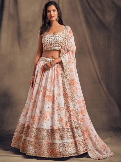 Tulsi Art White Floral Embroidered Organza Wedding Wear Lehenga Choli