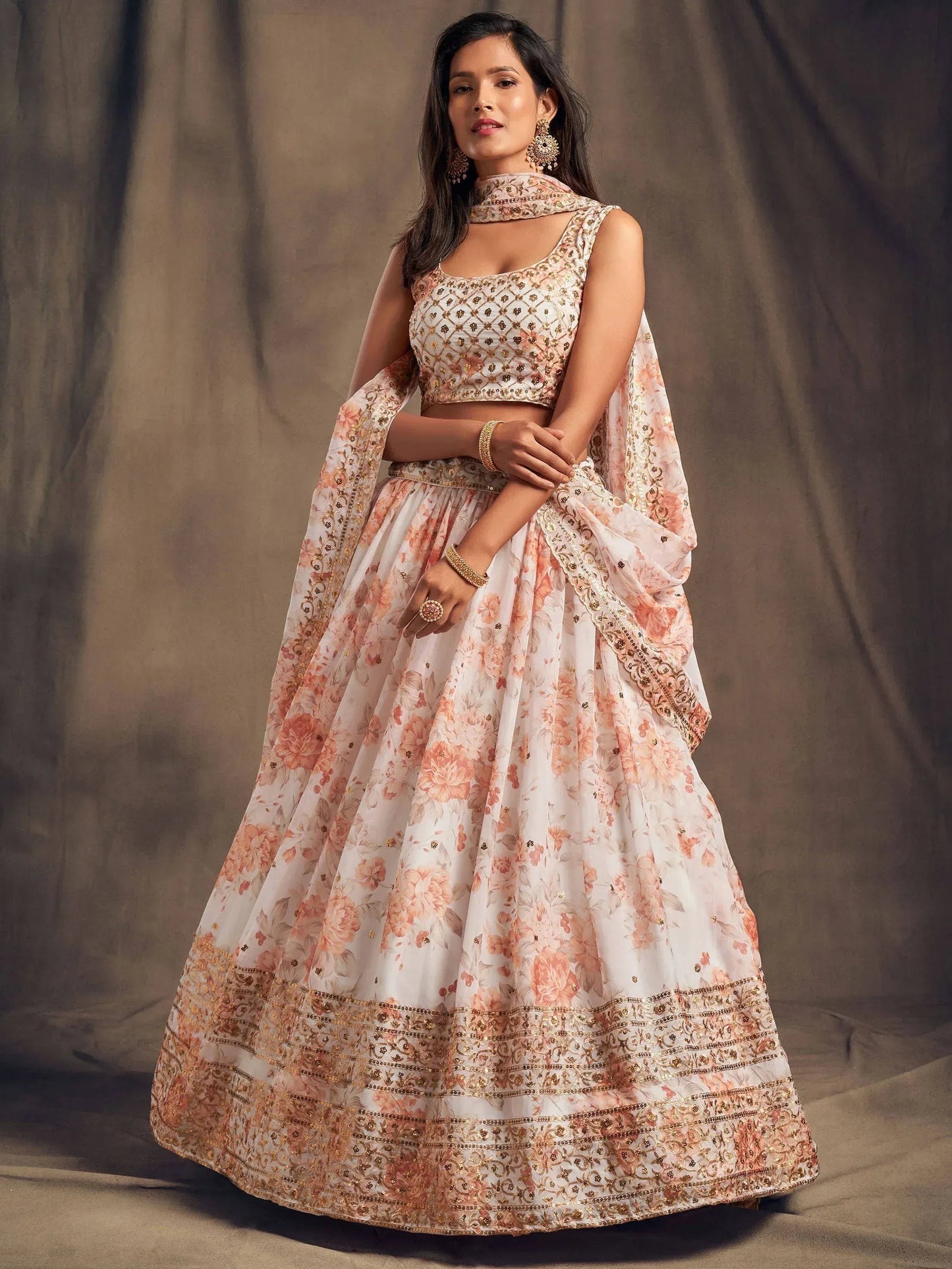 Tulsi Art White Floral Embroidered Organza Wedding Wear Lehenga Choli