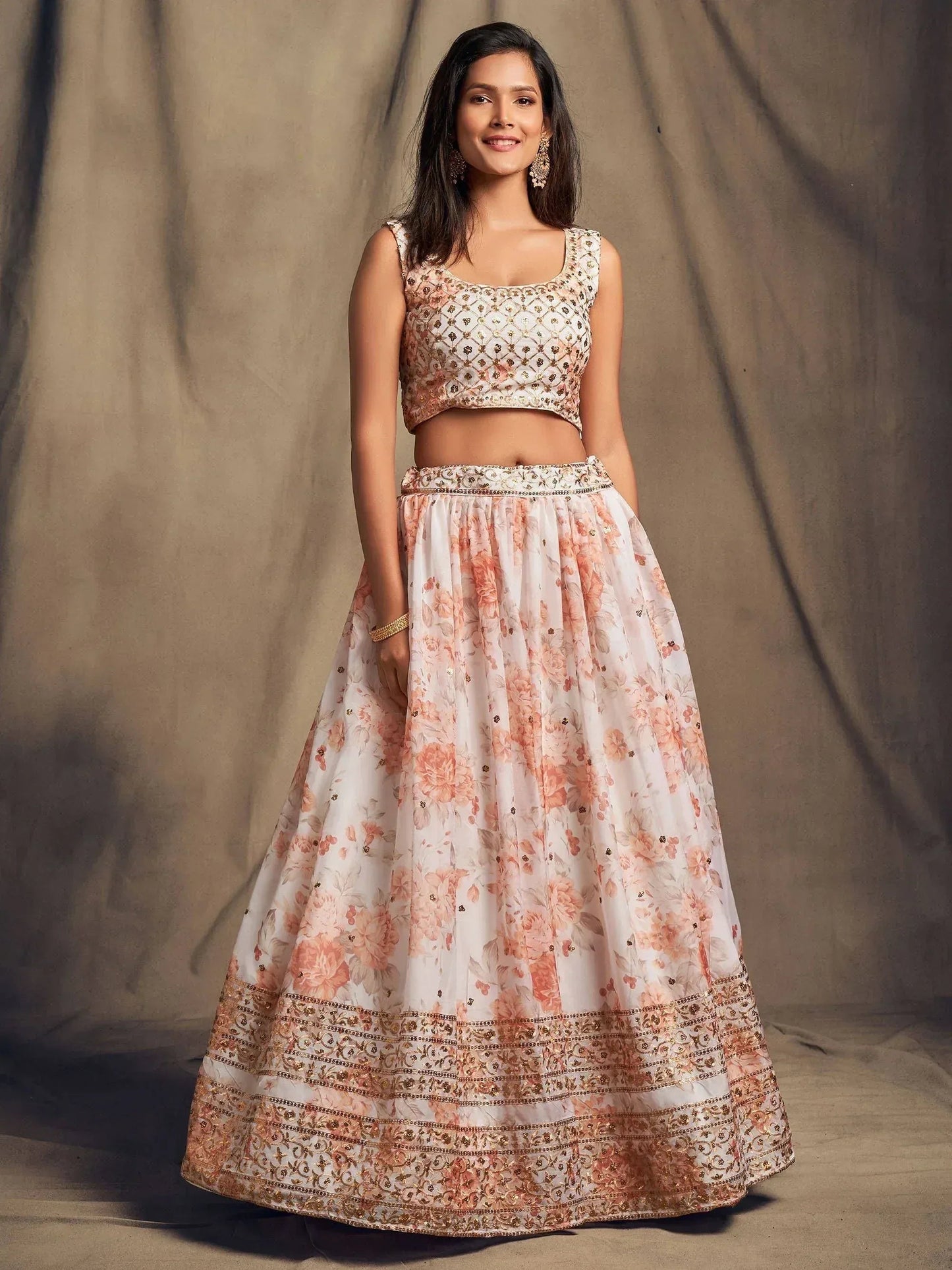 Tulsi Art White Floral Embroidered Organza Wedding Wear Lehenga Choli