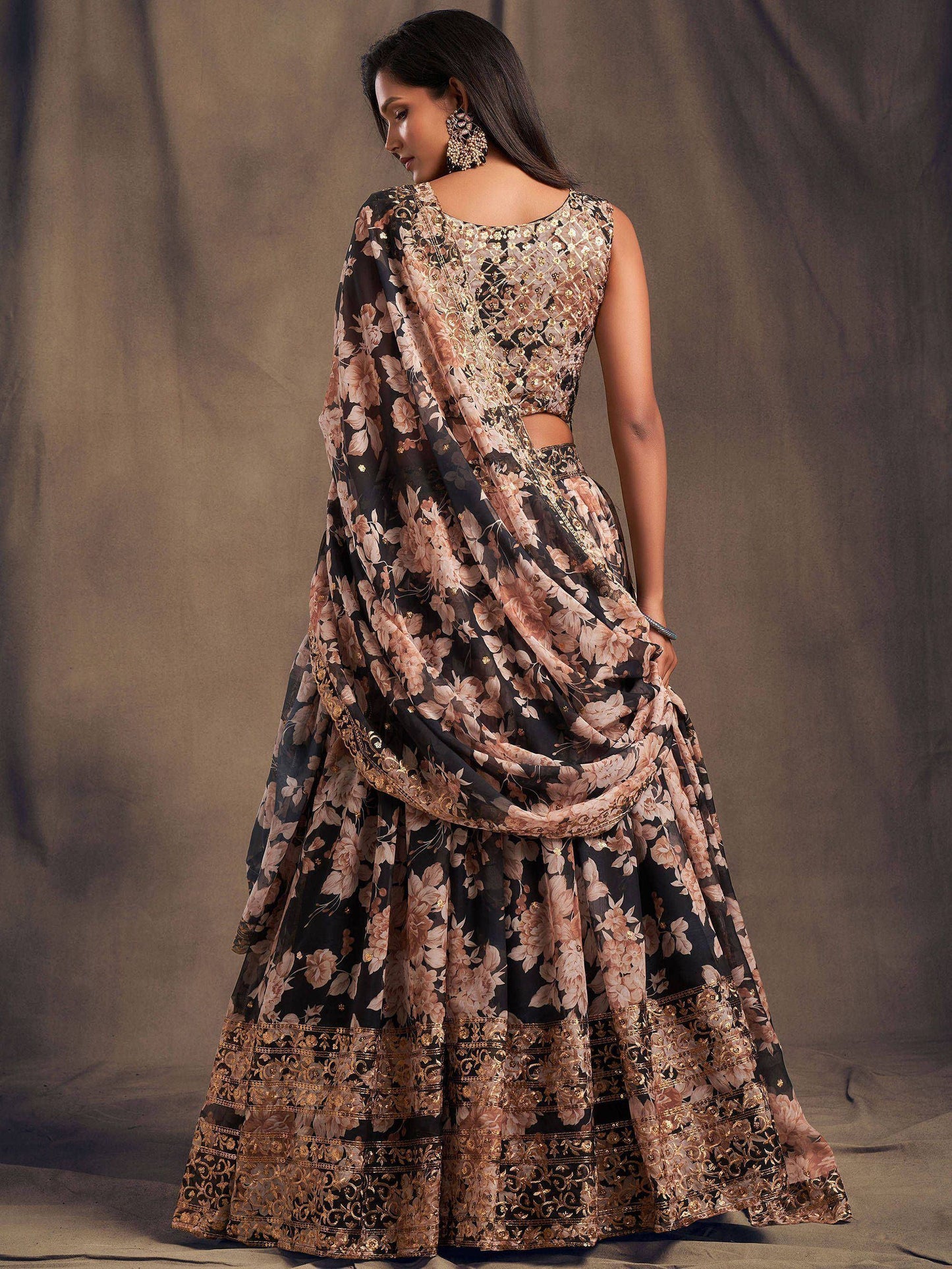 Tulsi Art Black Floral Embroidered Organza Wedding Wear Lehenga Choli