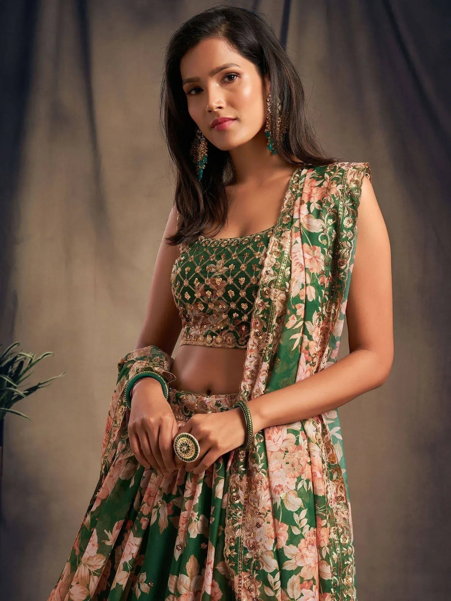 Tulsi Art Green Floral Embroidered Organza Wedding Wear Lehenga Choli