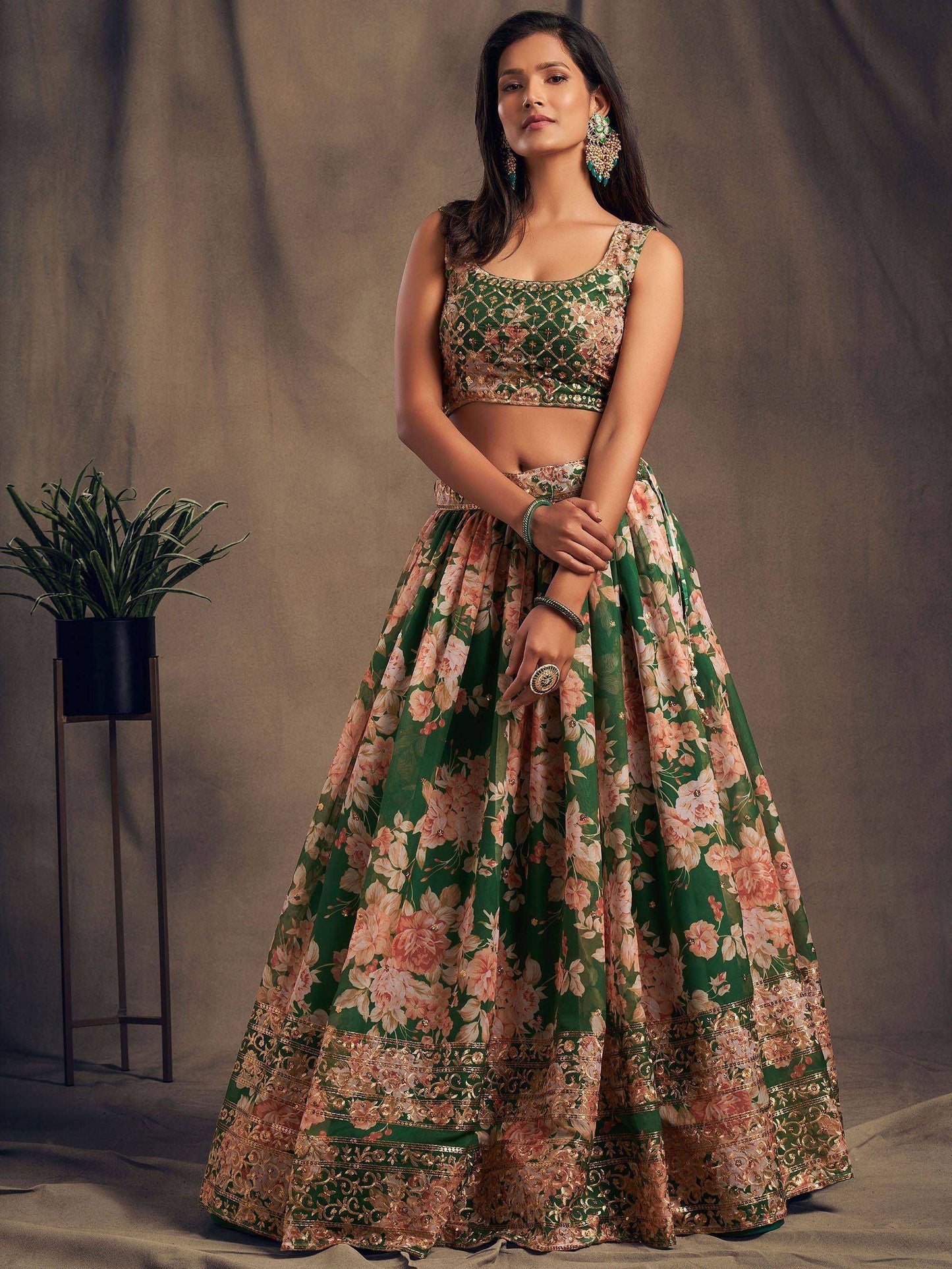 Tulsi Art Green Floral Embroidered Organza Wedding Wear Lehenga Choli