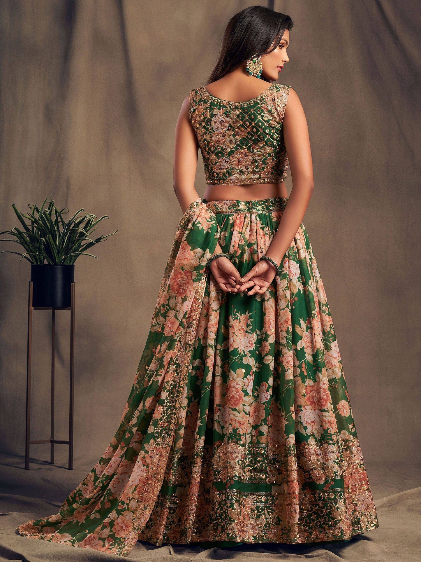 Tulsi Art Green Floral Embroidered Organza Wedding Wear Lehenga Choli