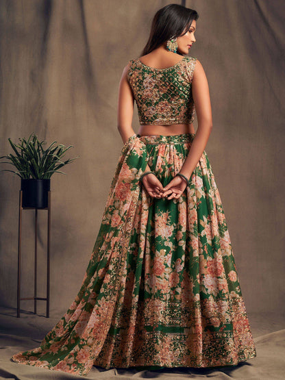 Tulsi Art Green Floral Embroidered Organza Wedding Wear Lehenga Choli