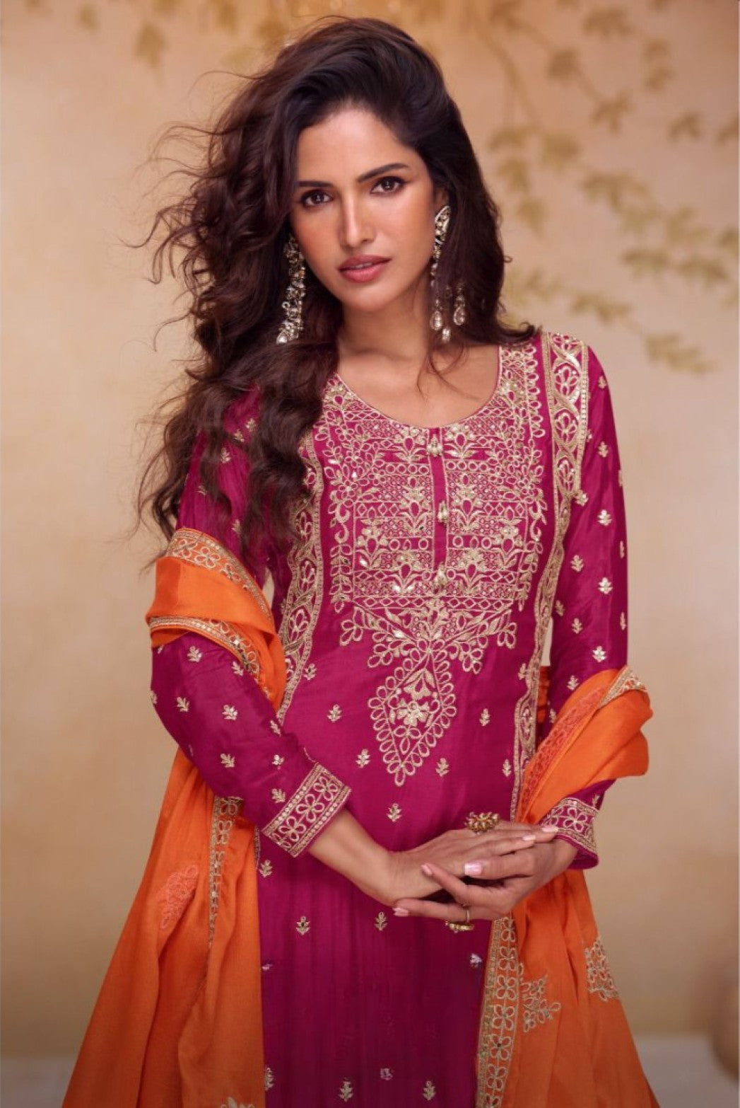 Anaita Rani Pink Stitched Plazzo Suit with Embroidery & Sequence Work