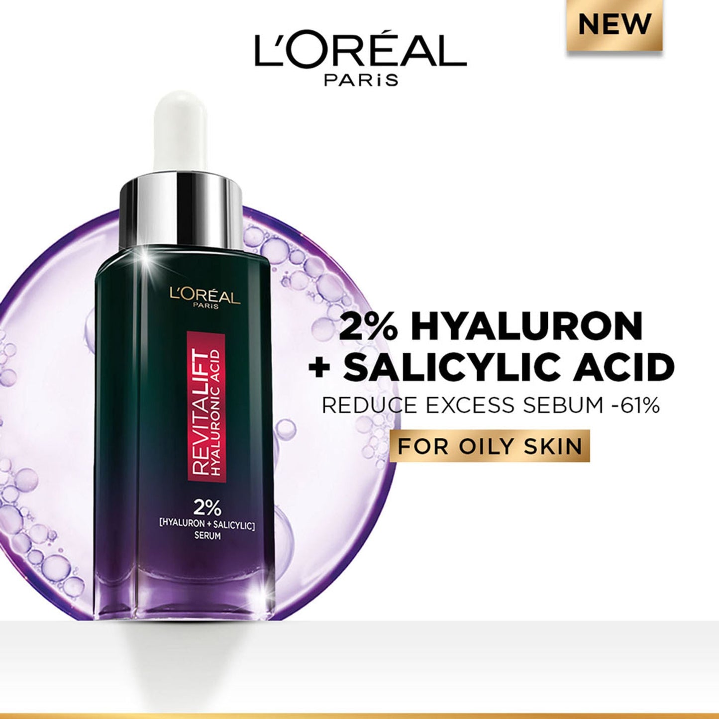 LOréal Paris Revitalift Hyaluronic Acid Oil Control Serum 2% Hyaluronic Salicylic Acid, Shine Free