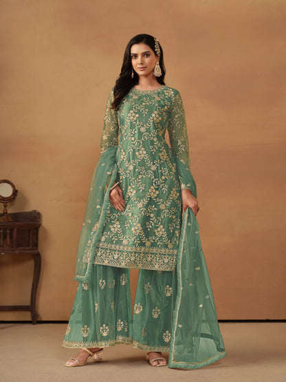 Anaita Green Embroidered Net Salwar Suit