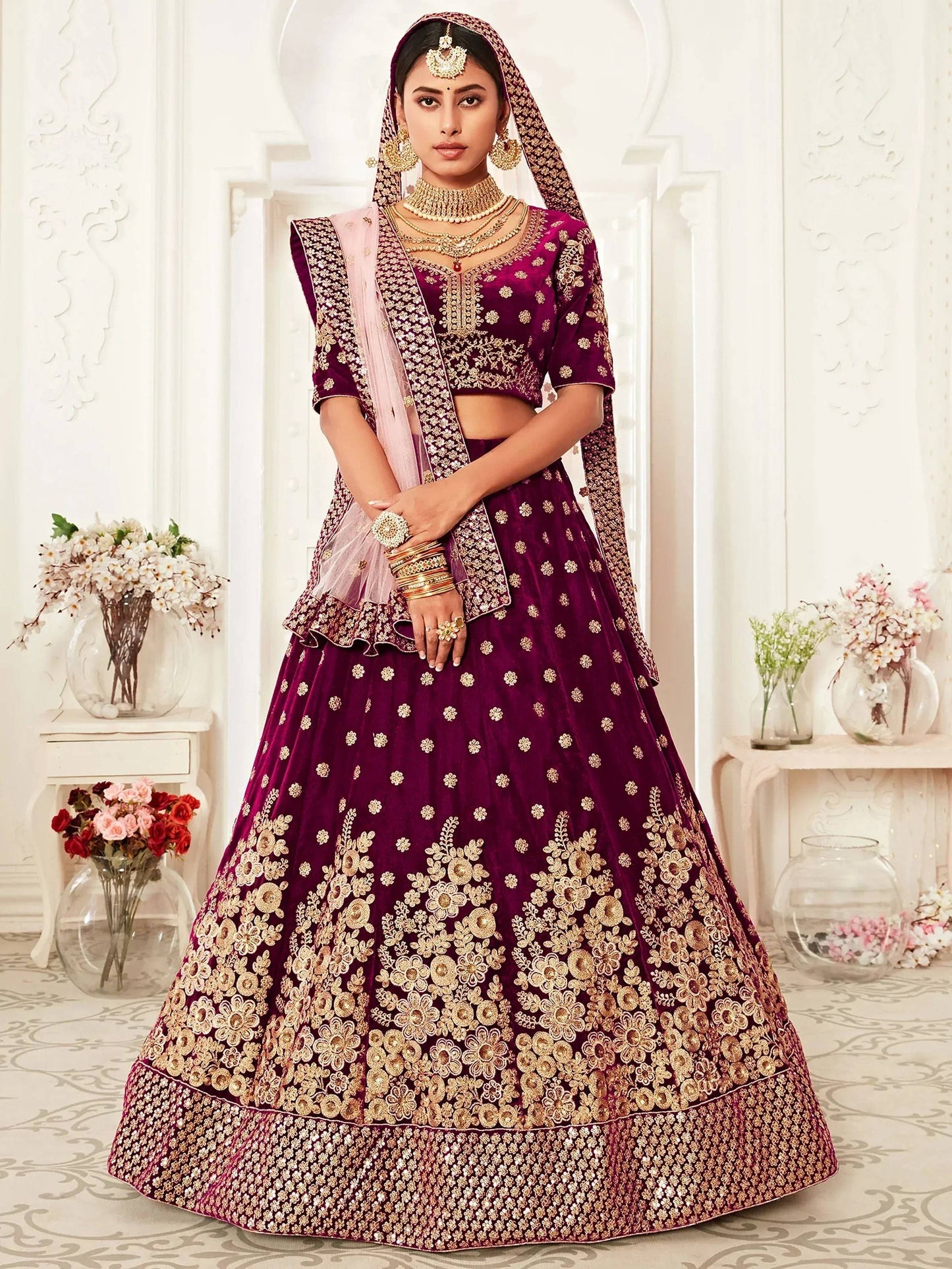 Tulsi Art Purple Zari Embroidered Bridal Lehenga Choli