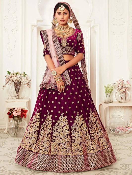Tulsi Art Purple Zari Embroidered Bridal Lehenga Choli