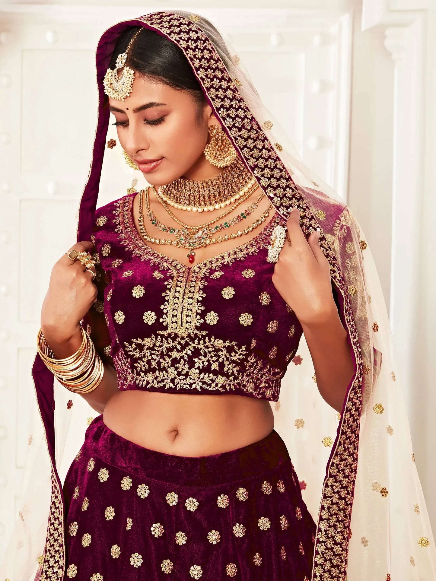 Tulsi Art Purple Zari Embroidered Bridal Lehenga Choli