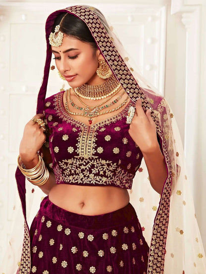 Tulsi Art Purple Zari Embroidered Bridal Lehenga Choli