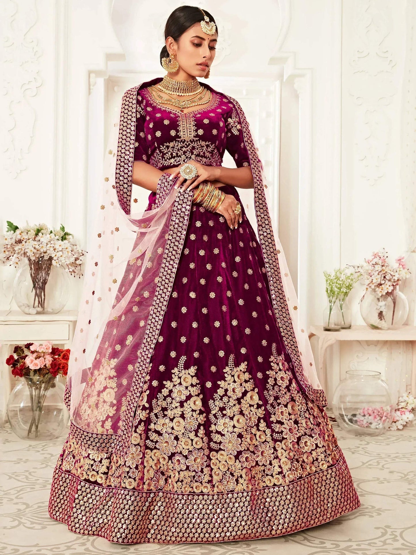 Tulsi Art Purple Zari Embroidered Bridal Lehenga Choli
