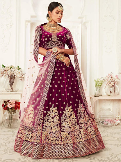 Tulsi Art Purple Zari Embroidered Bridal Lehenga Choli