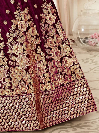 Tulsi Art Purple Zari Embroidered Bridal Lehenga Choli
