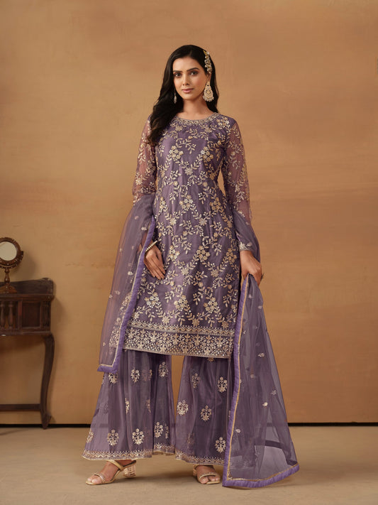 Anaita Purple Embroidered Net Salwar Suit