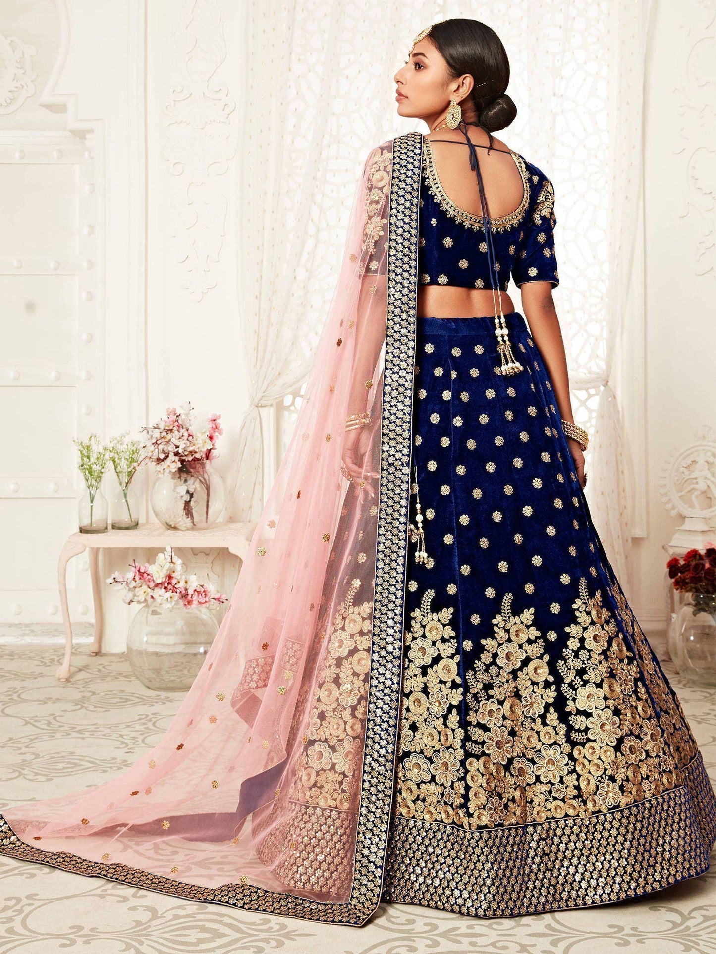 Tulsi Art Navy Blue Thread Embroidered Bridal Lehenga Choli