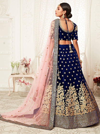 Tulsi Art Navy Blue Thread Embroidered Bridal Lehenga Choli