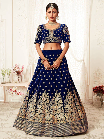 Tulsi Art Navy Blue Thread Embroidered Bridal Lehenga Choli