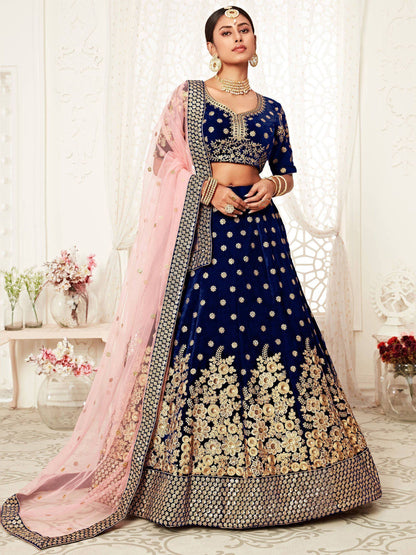 Tulsi Art Navy Blue Thread Embroidered Bridal Lehenga Choli