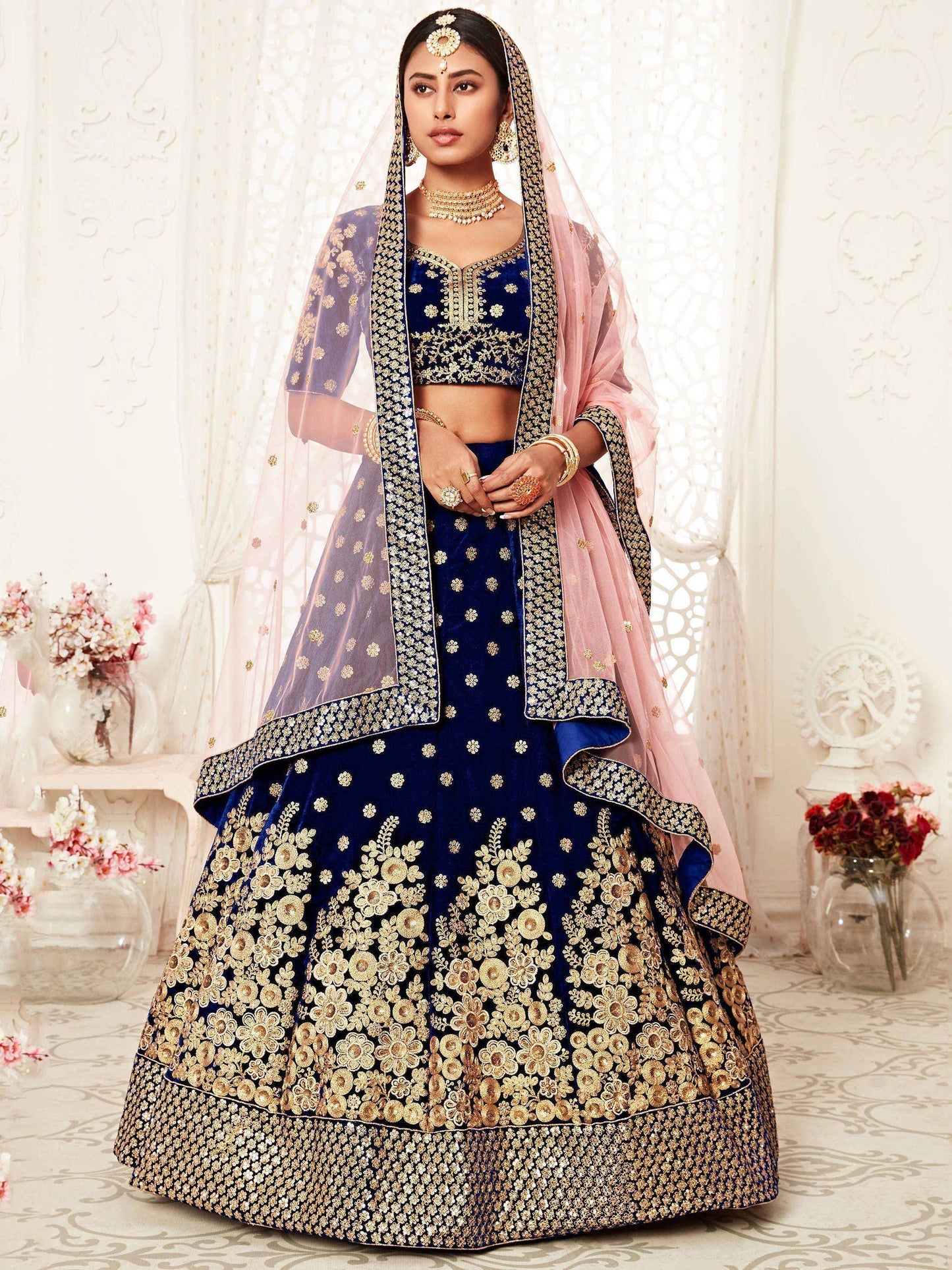 Tulsi Art Navy Blue Thread Embroidered Bridal Lehenga Choli