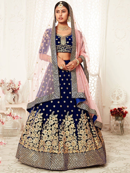 Tulsi Art Navy Blue Thread Embroidered Bridal Lehenga Choli