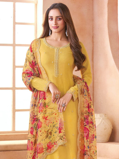Anaita Yellow Chiffon Suit with Digital Printed & Beats Work
