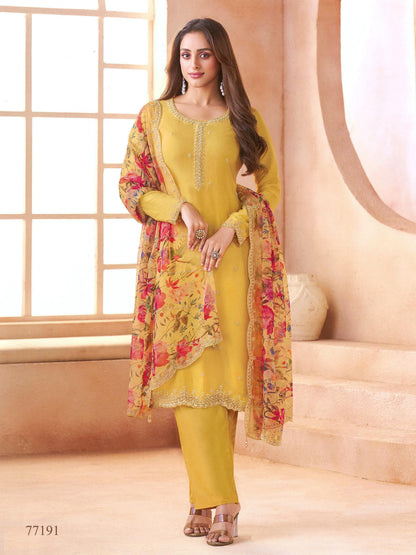 Anaita Yellow Chiffon Suit with Digital Printed & Beats Work