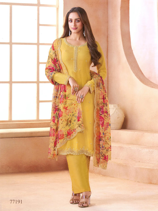 Anaita Yellow Chiffon Suit with Digital Printed & Beats Work