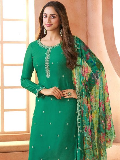 Anaita D Green Chiffon Suit with Digital Printed & Beats Work