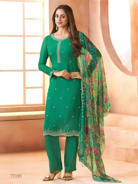 Anaita D Green Chiffon Suit with Digital Printed & Beats Work