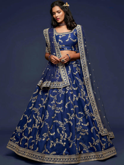Tulsi Art Blue Thread Embroidery Art Silk Wedding Wear Lehenga Choli