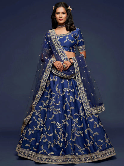 Tulsi Art Blue Thread Embroidery Art Silk Wedding Wear Lehenga Choli