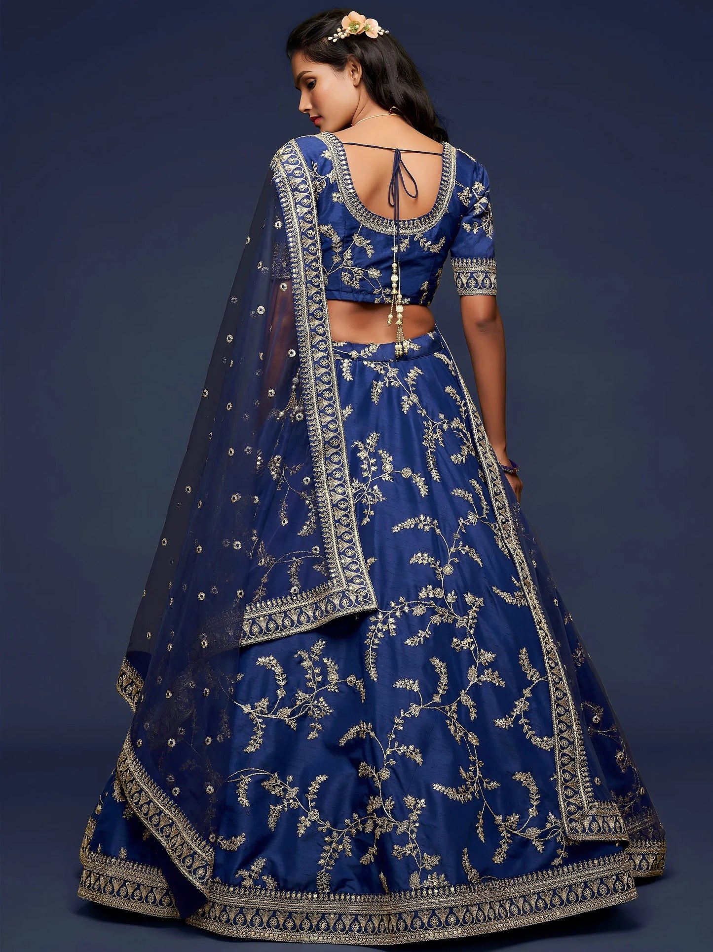 Tulsi Art Blue Thread Embroidery Art Silk Wedding Wear Lehenga Choli
