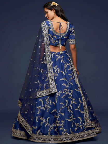 Tulsi Art Blue Thread Embroidery Art Silk Wedding Wear Lehenga Choli