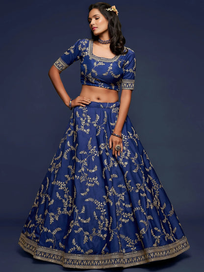 Tulsi Art Blue Thread Embroidery Art Silk Wedding Wear Lehenga Choli