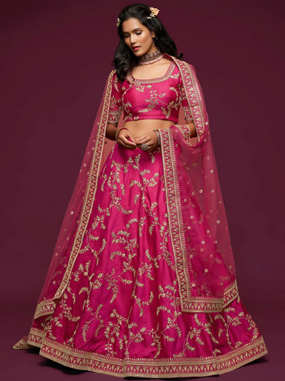 Tulsi Art Pink Thread Embroidery Art Silk Wedding Wear Lehenga Choli