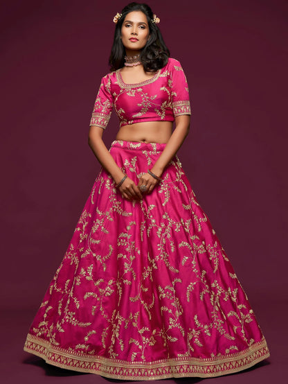 Tulsi Art Pink Thread Embroidery Art Silk Wedding Wear Lehenga Choli
