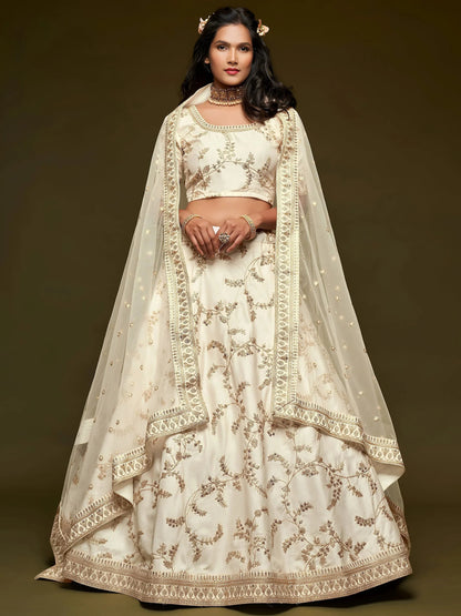 Tulsi Art White Thread Embroidery Art Silk Wedding Wear Lehenga Choli