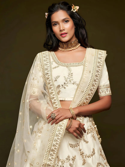 Tulsi Art White Thread Embroidery Art Silk Wedding Wear Lehenga Choli