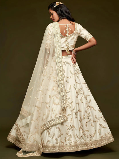 Tulsi Art White Thread Embroidery Art Silk Wedding Wear Lehenga Choli